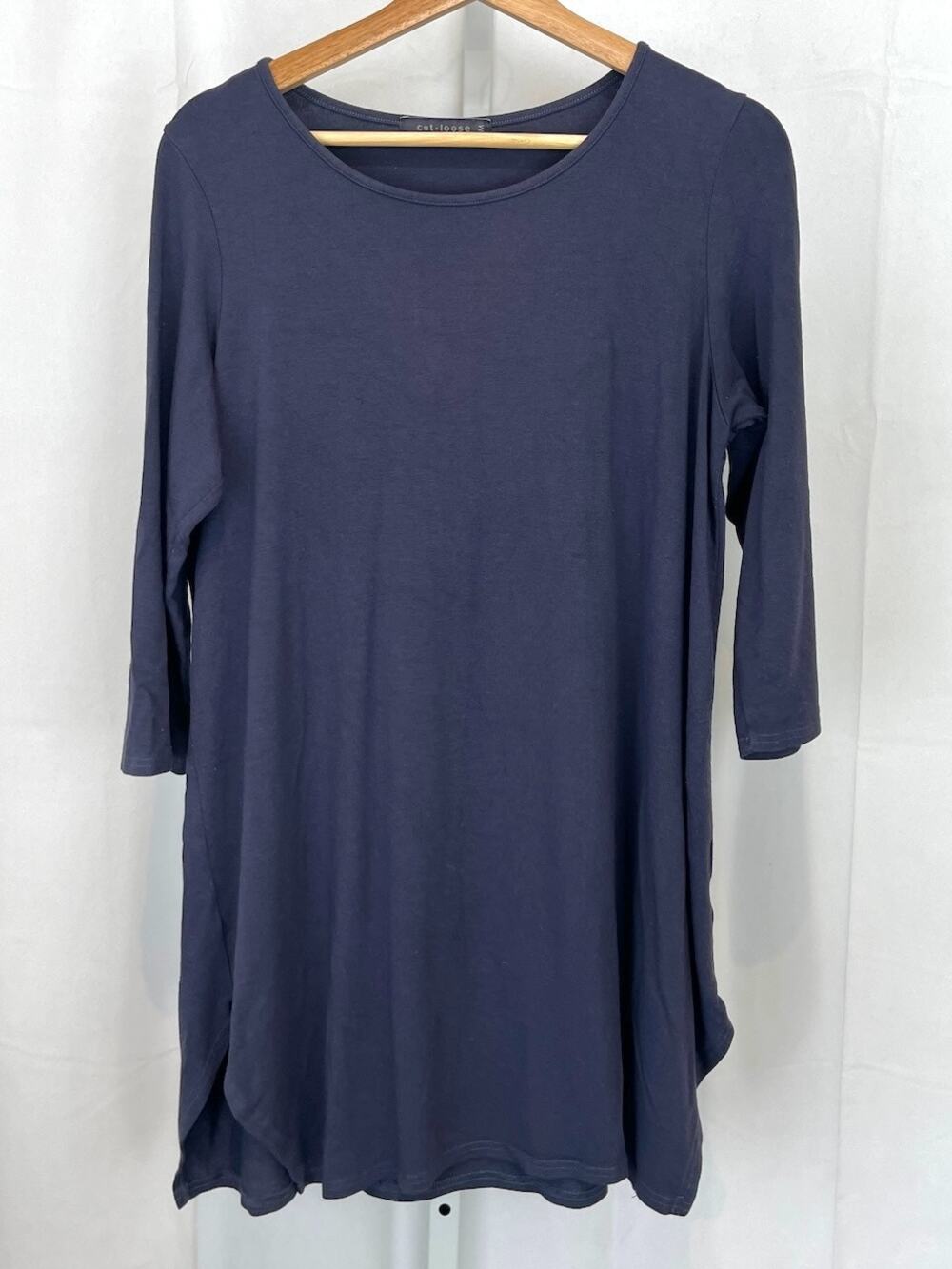 CUT LOOSE Scoop Neck Tunic Top 3/4 Elbow Sleeve Stretch Knit Purple Size M